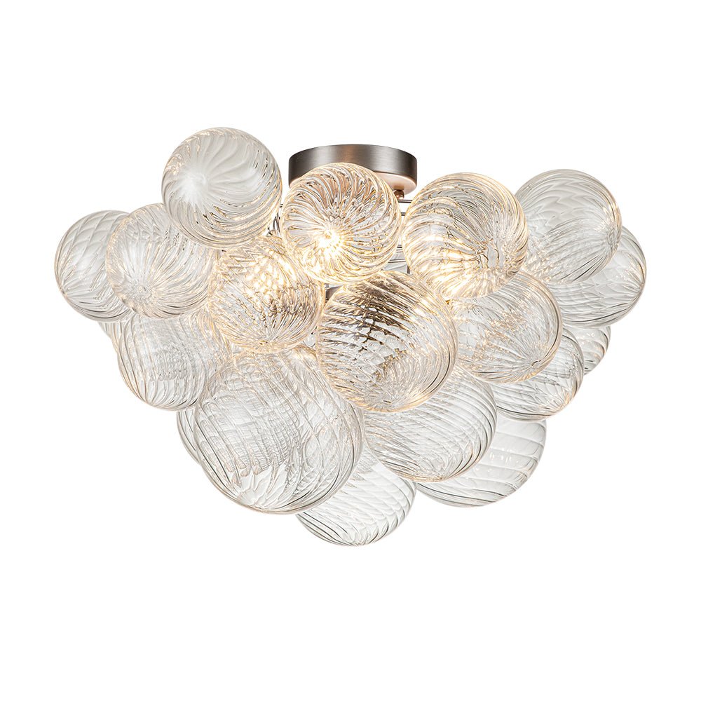3-Light Cluster Ribbed Glass Bubble Semi Flush Chandelier