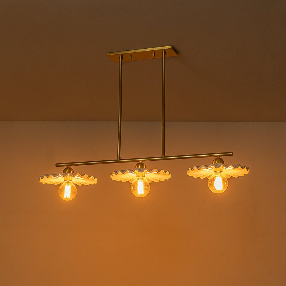(OpenBox) 3-Light Creamy Ceramic Shade Island Linear Pendant