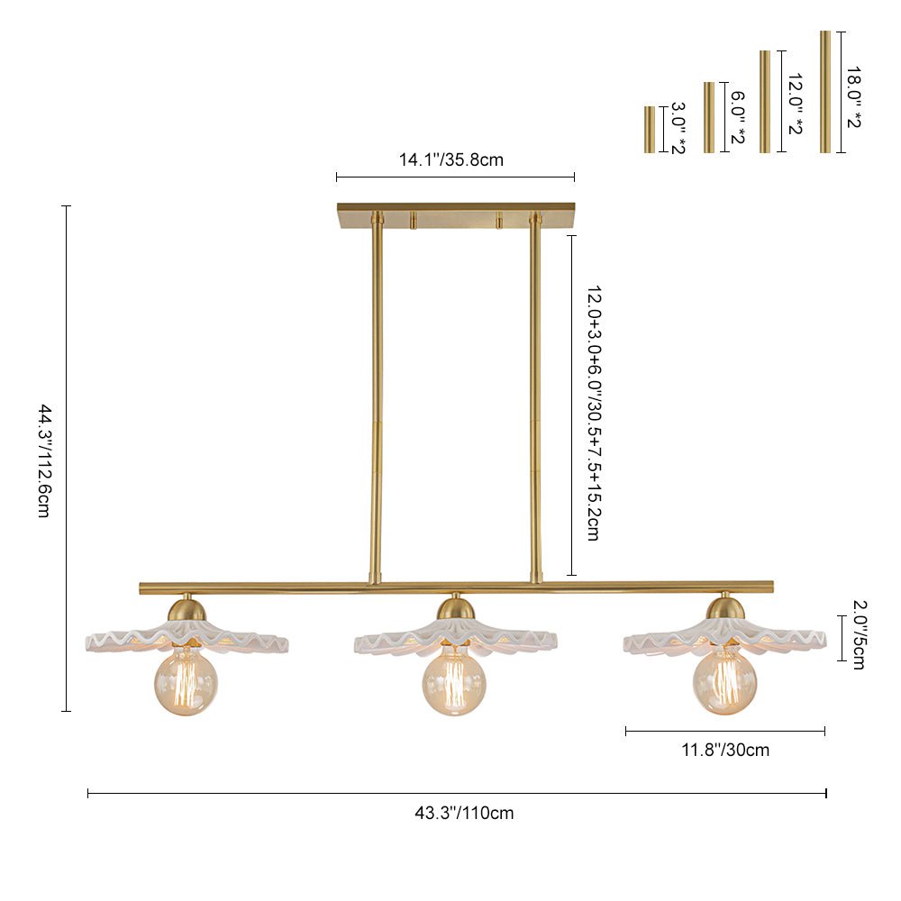 (OpenBox) 3-Light Creamy Ceramic Shade Island Linear Pendant