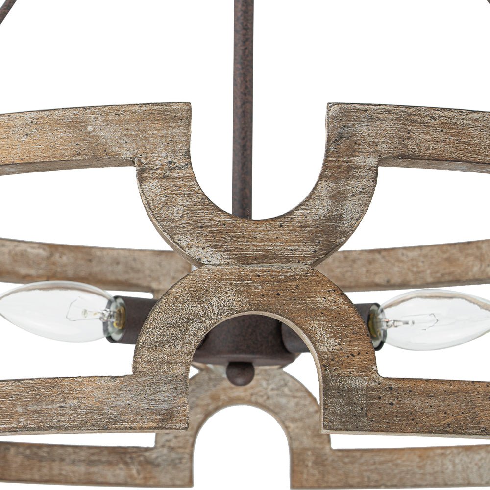 3-Light Farmhouse Open Aged Wood Drum Pendant Light
