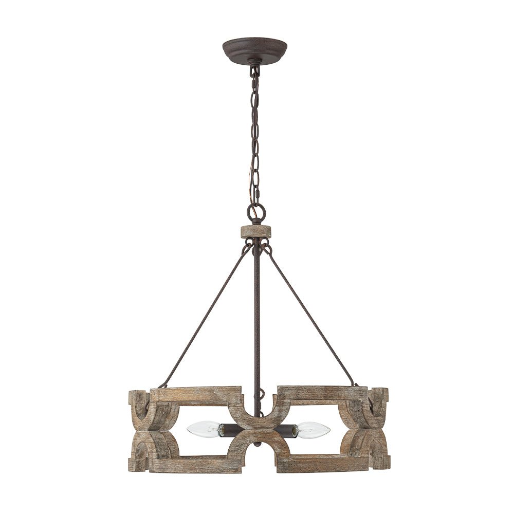 3-Light Farmhouse Open Aged Wood Drum Pendant Light