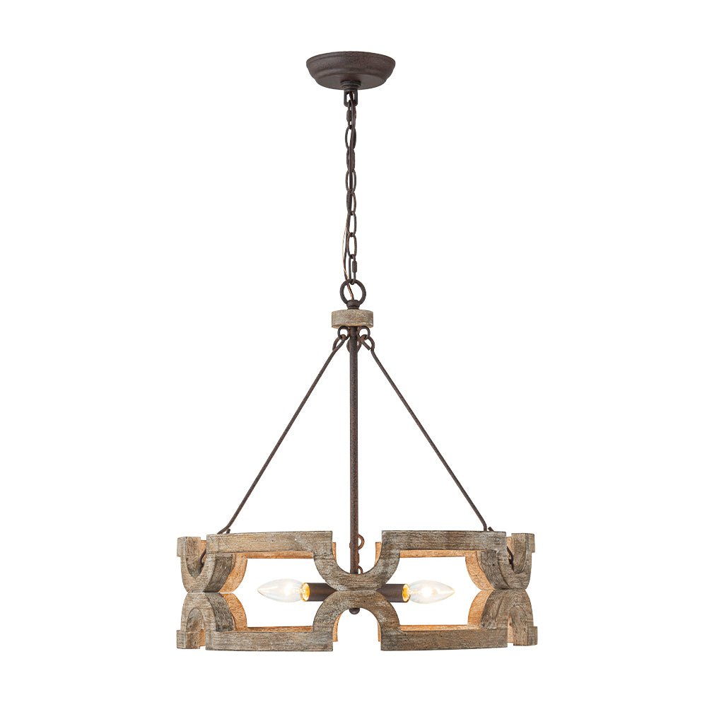 3-Light Farmhouse Open Aged Wood Drum Pendant Light
