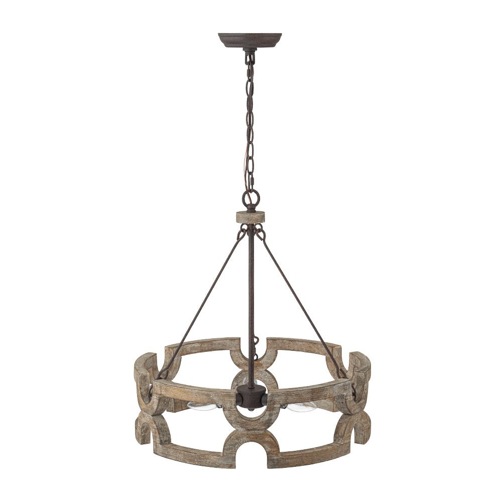 3-Light Farmhouse Open Aged Wood Drum Pendant Light