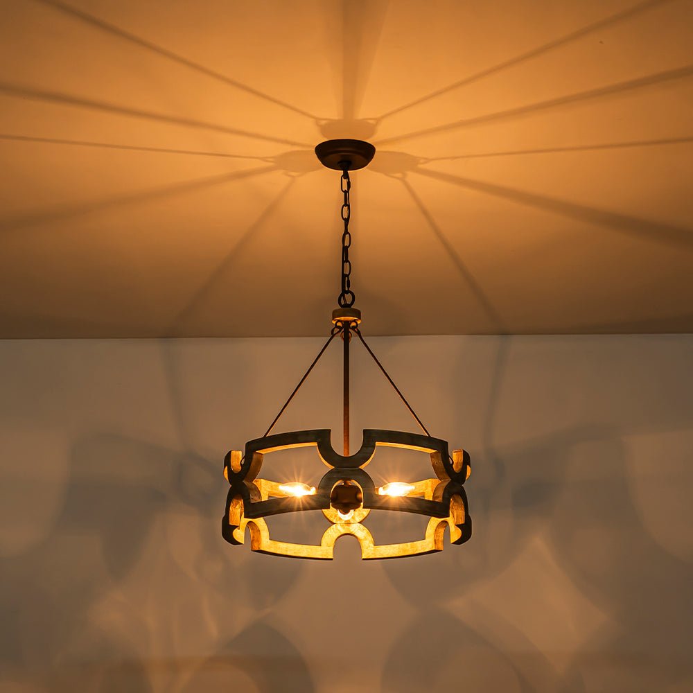 3-Light Farmhouse Open Aged Wood Drum Pendant Light