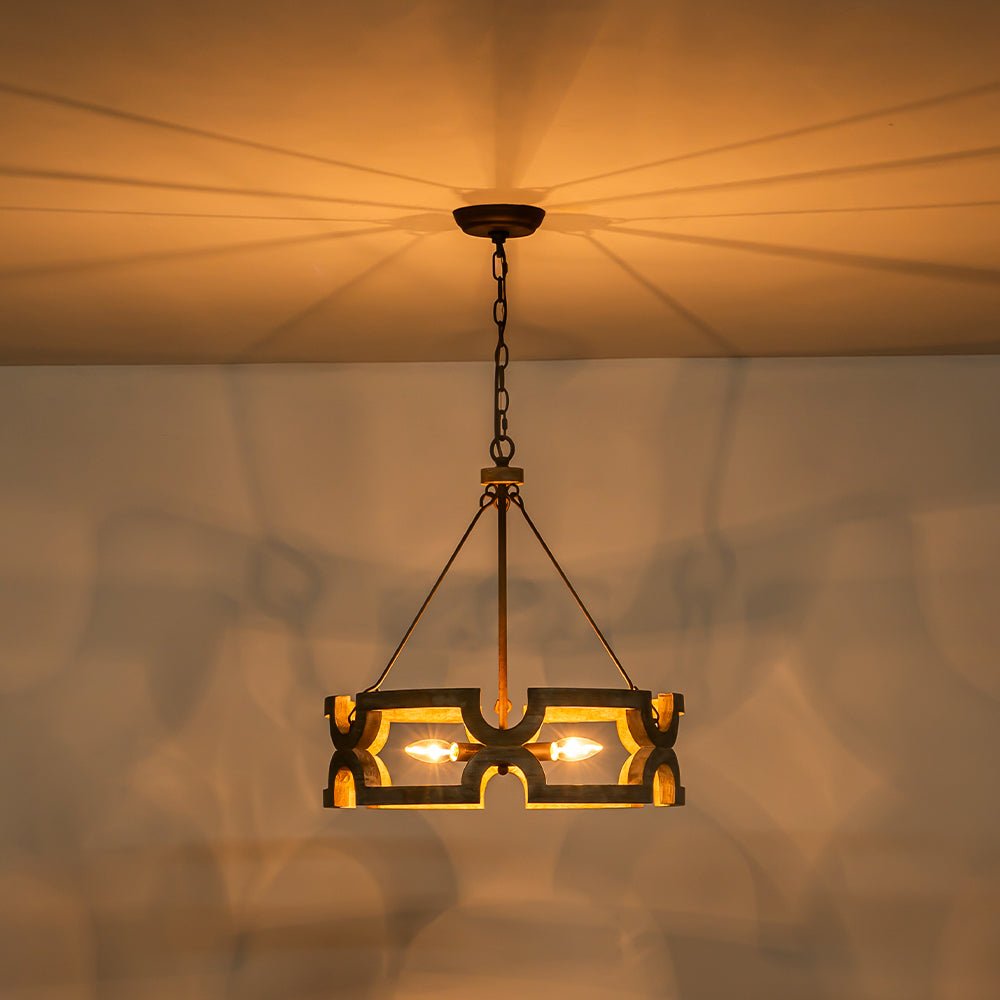 3-Light Farmhouse Open Aged Wood Drum Pendant Light