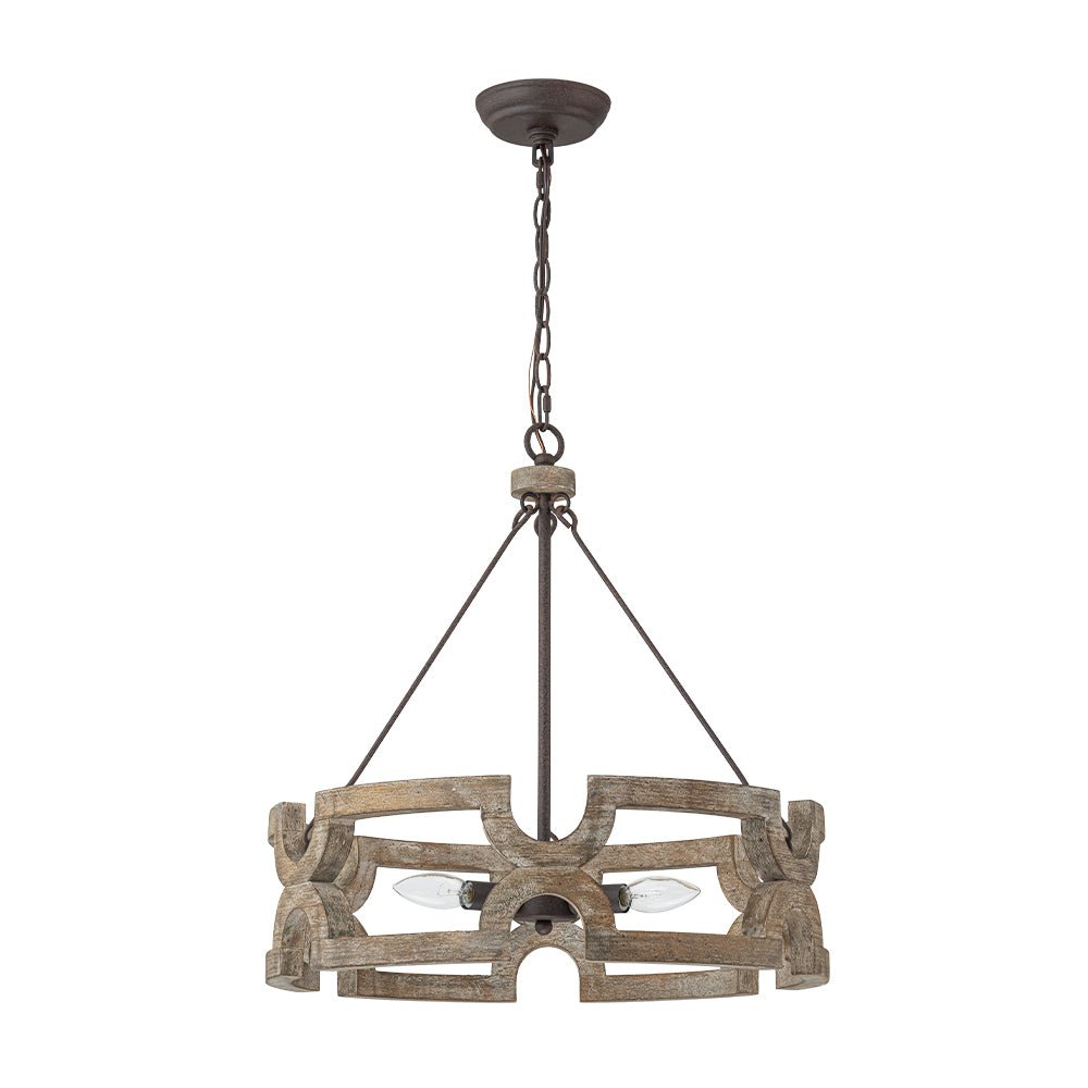 3-Light Farmhouse Open Aged Wood Drum Pendant Light