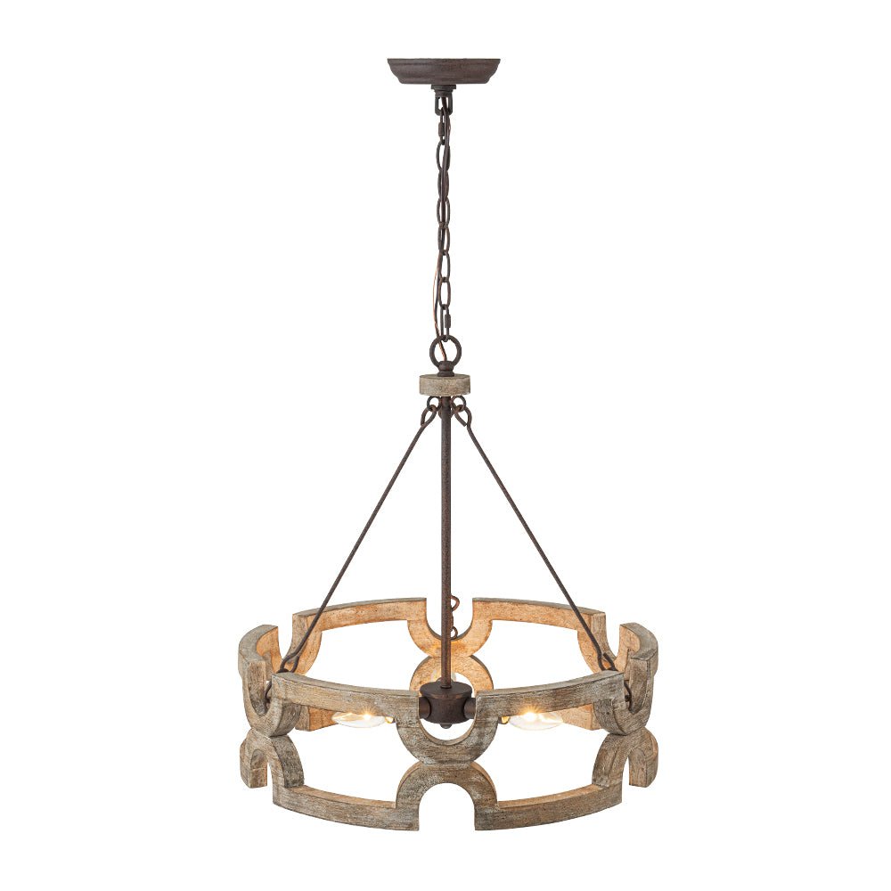 3-Light Farmhouse Open Aged Wood Drum Pendant Light
