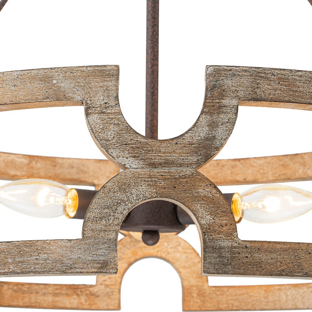 3-Light Farmhouse Open Aged Wood Drum Pendant Light