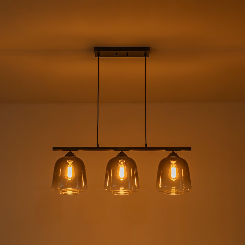 3-Light Gradual Smoked Glass Shade Linear Island Pendant