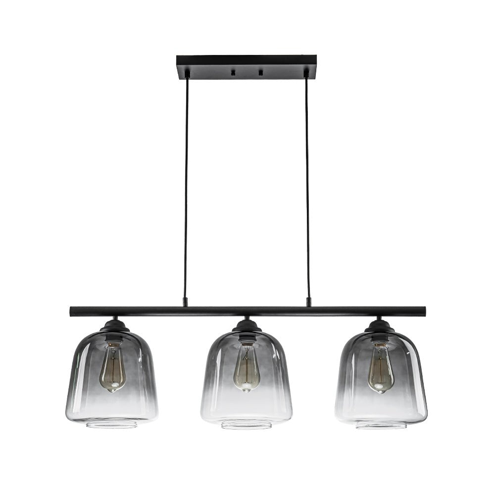 3-Light Gradual Smoked Glass Shade Linear Island Pendant