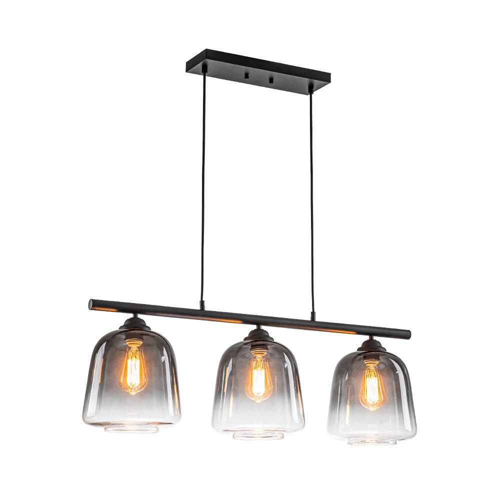 3-Light Gradual Smoked Glass Shade Linear Island Pendant