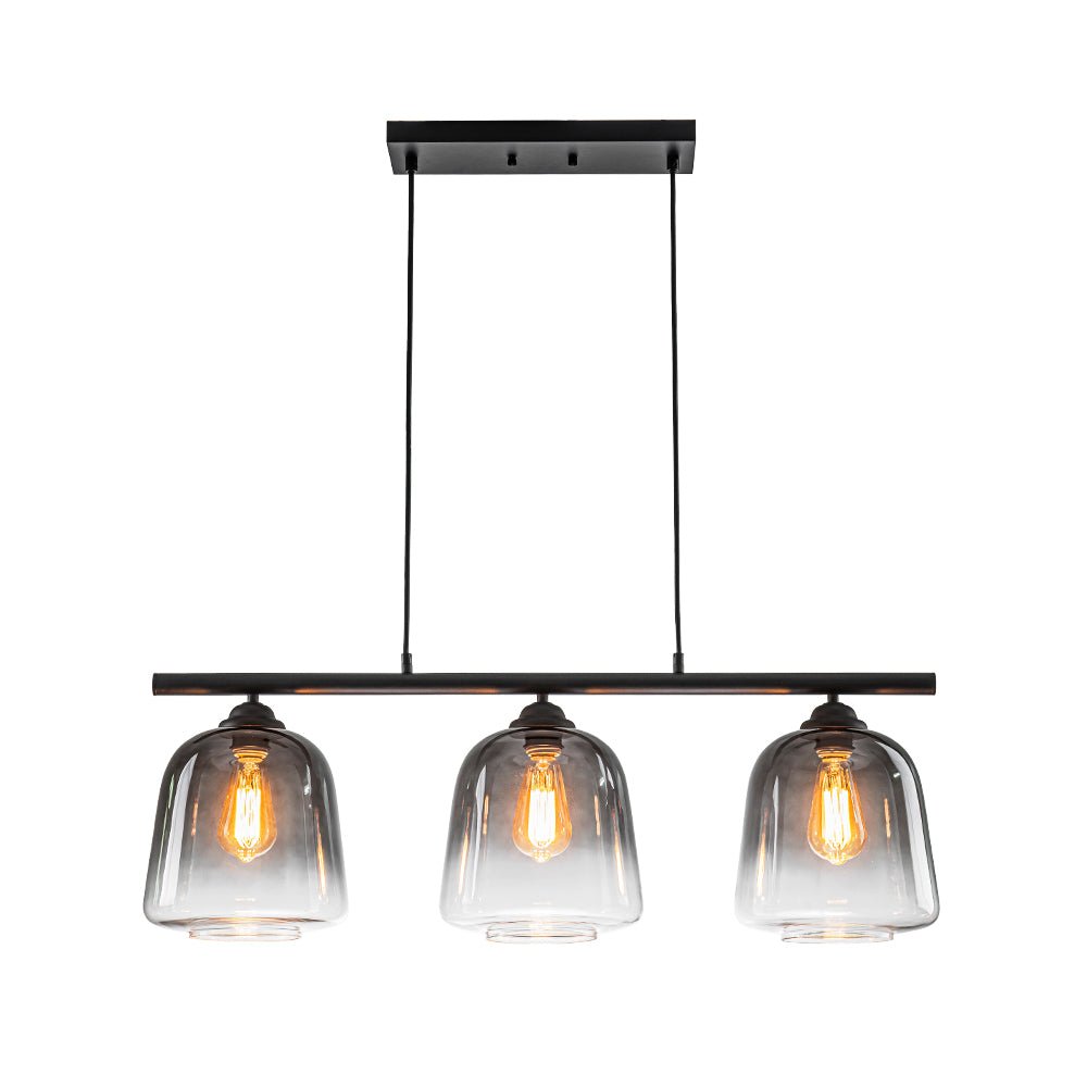 3-Light Gradual Smoked Glass Shade Linear Island Pendant