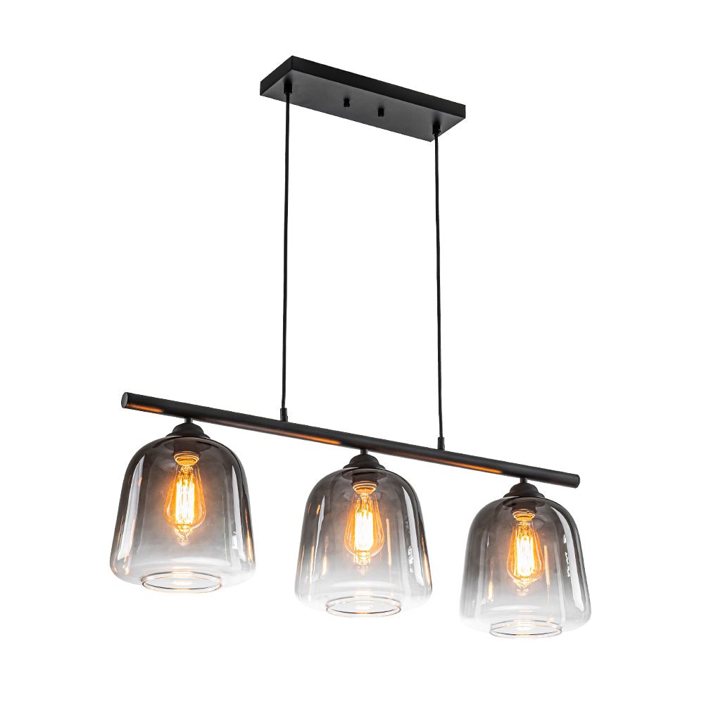 3-Light Gradual Smoked Glass Shade Linear Island Pendant