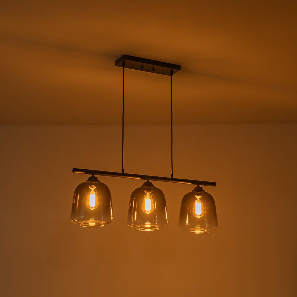 3-Light Gradual Smoked Glass Shade Linear Island Pendant