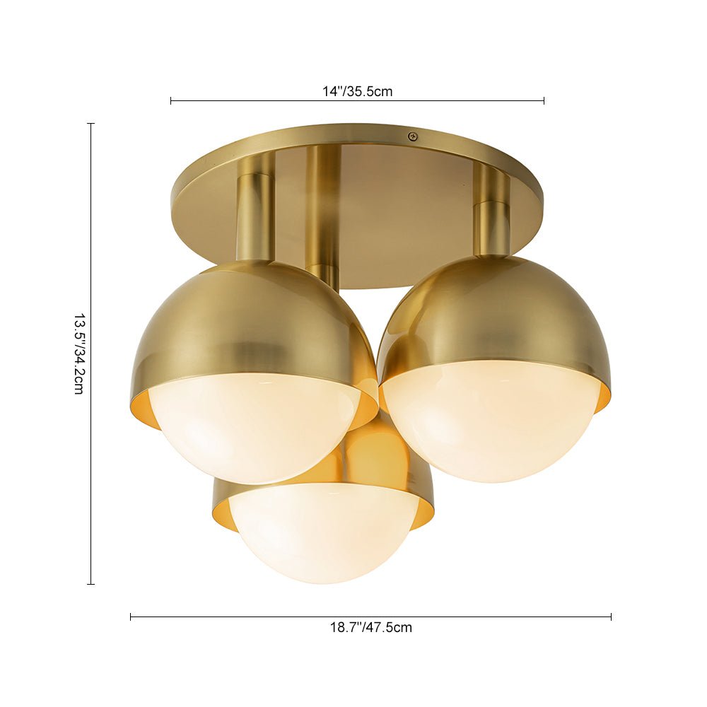 3-Light Opal Glass Globe Semi Flush Mount Light