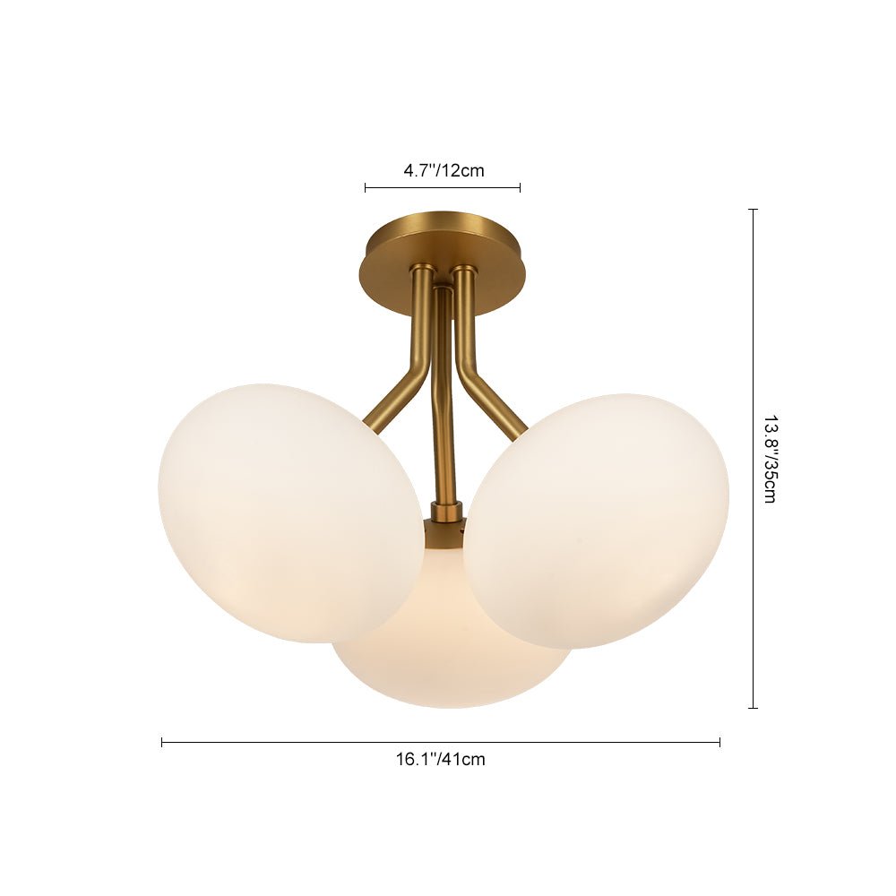 3-Light Opal Glass Sphere Semi Flush Mount Light
