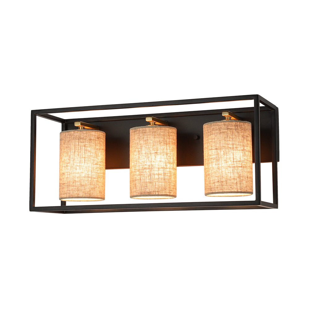 3-light Rectangular Black Frame Linen Wall Sconce