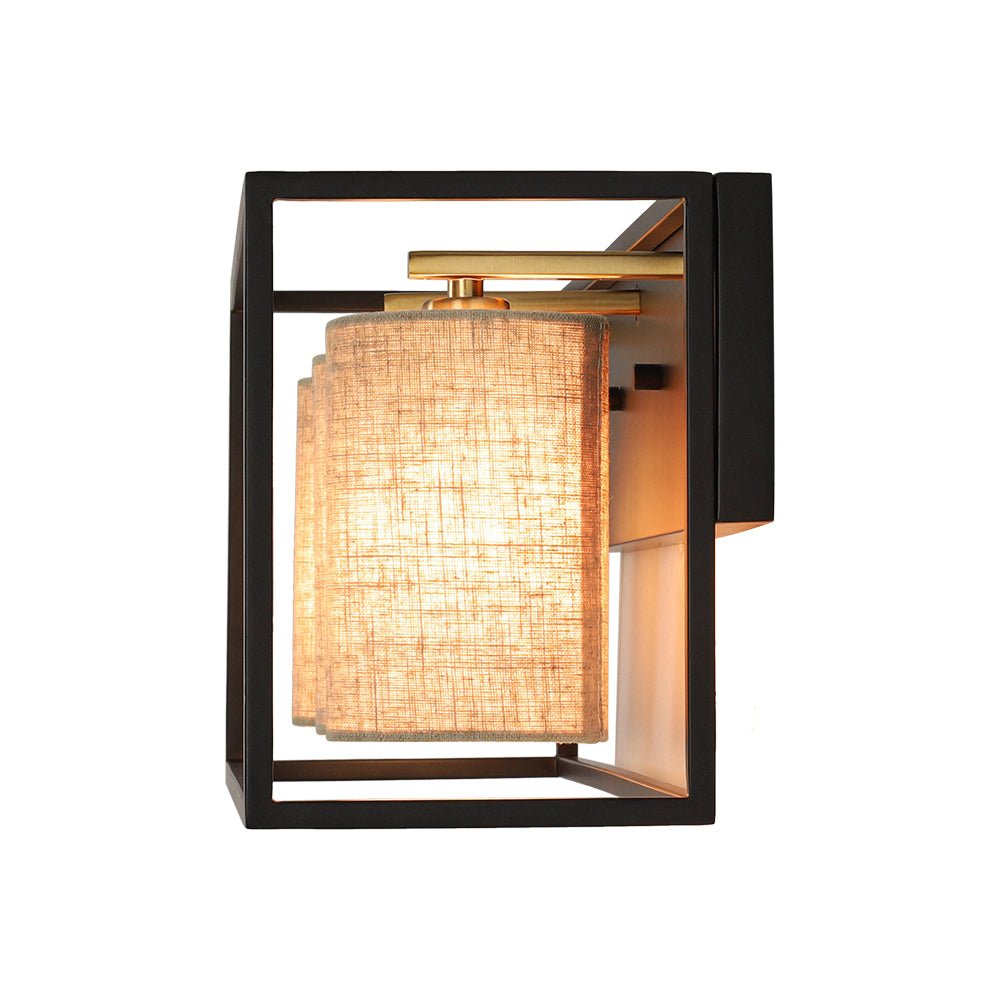 3-light Rectangular Black Frame Linen Wall Sconce