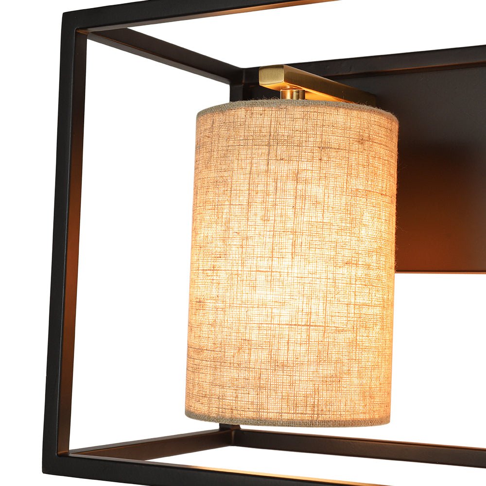 3-light Rectangular Black Frame Linen Wall Sconce