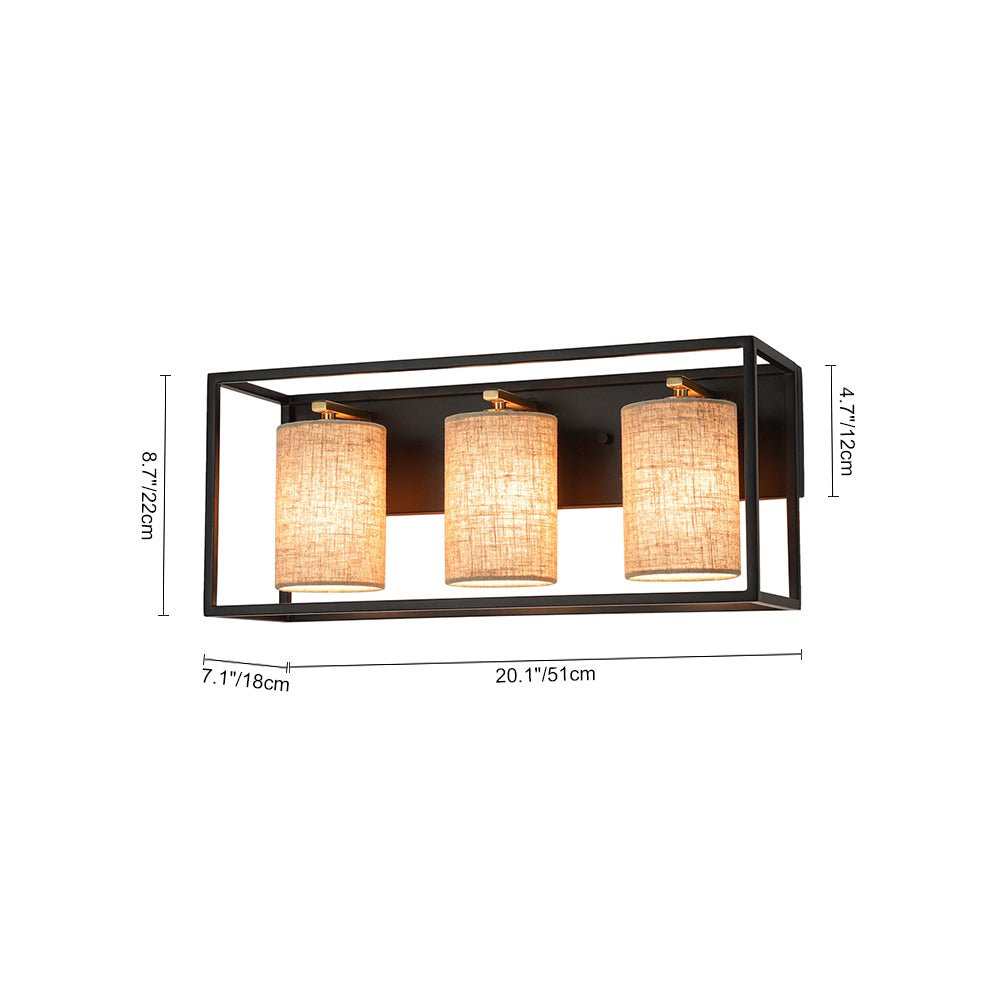 3-light Rectangular Black Frame Linen Wall Sconce
