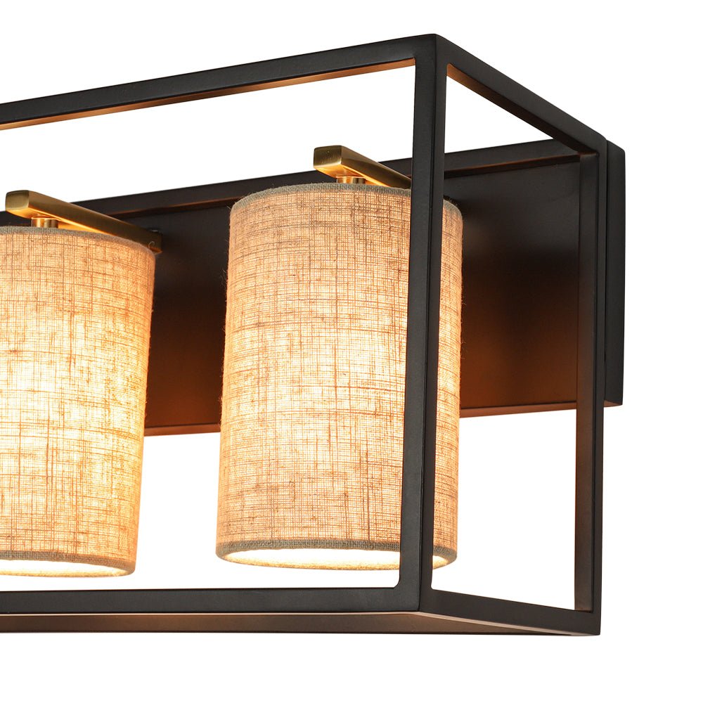 3-light Rectangular Black Frame Linen Wall Sconce