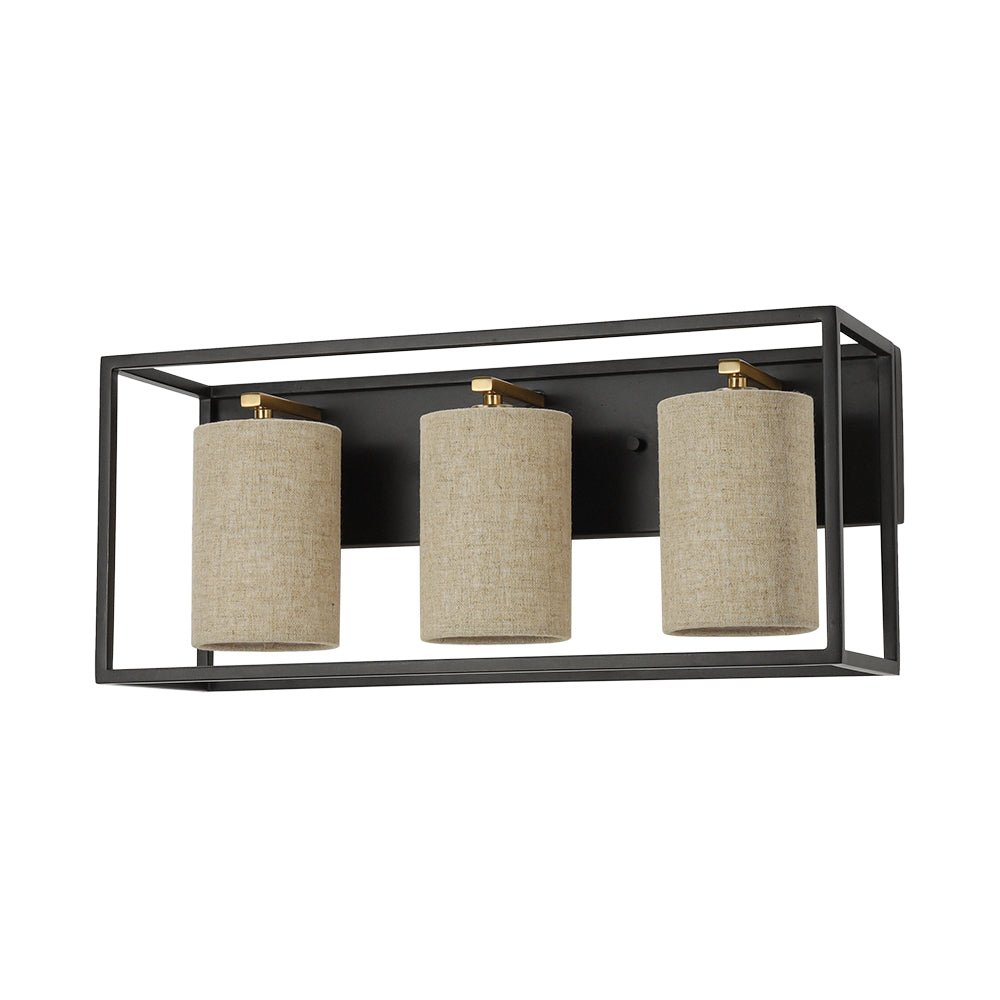 3-light Rectangular Black Frame Linen Wall Sconce