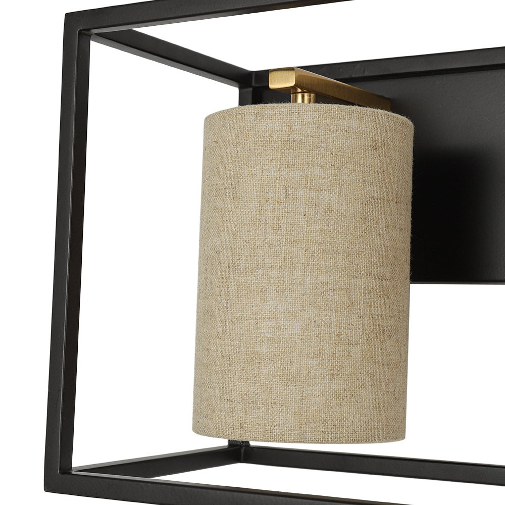 3-light Rectangular Black Frame Linen Wall Sconce