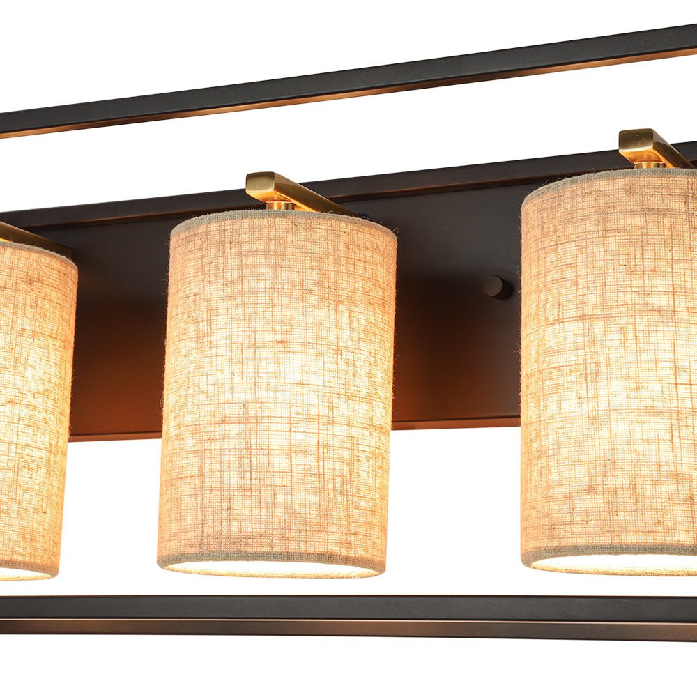 3-light Rectangular Black Frame Linen Wall Sconce