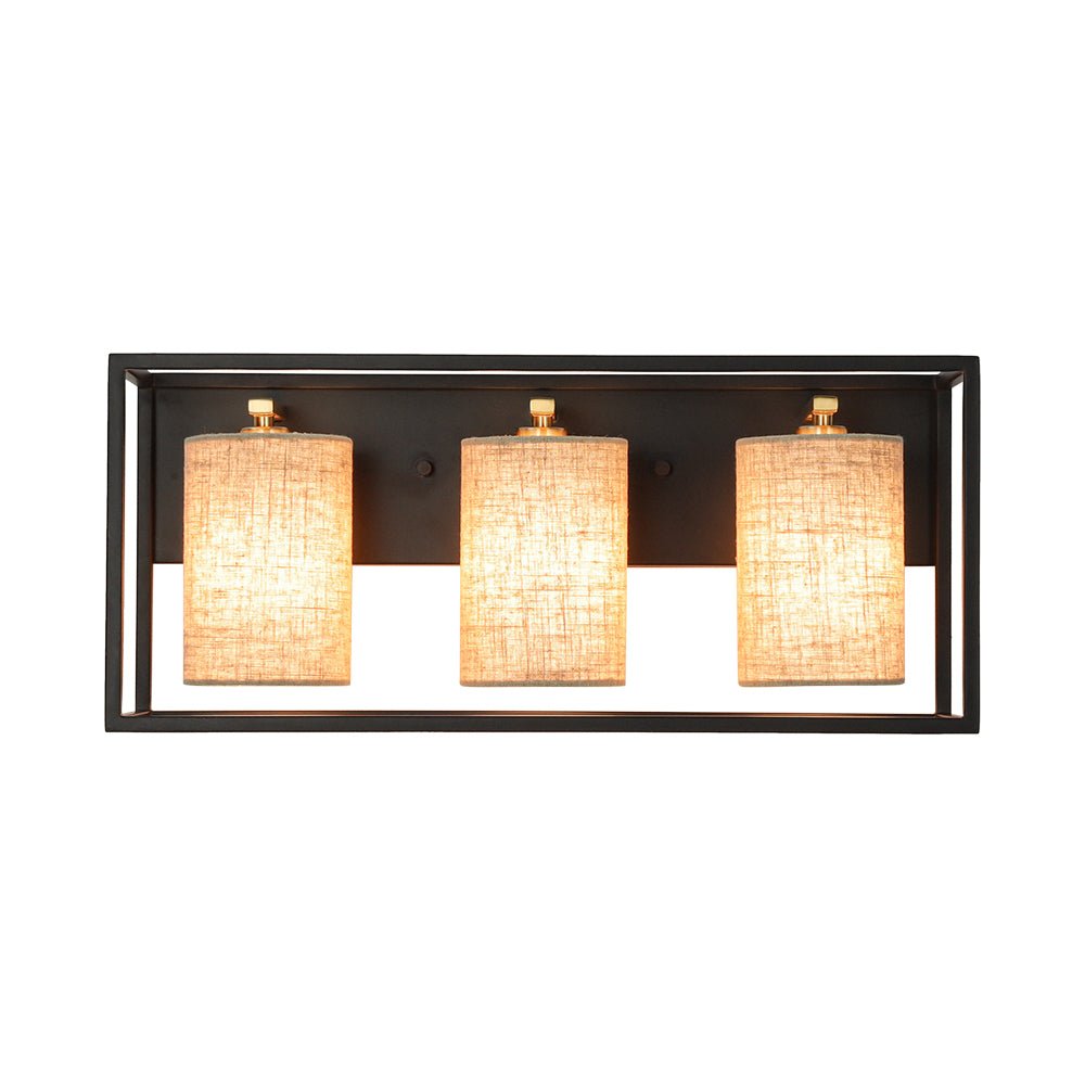 3-light Rectangular Black Frame Linen Wall Sconce
