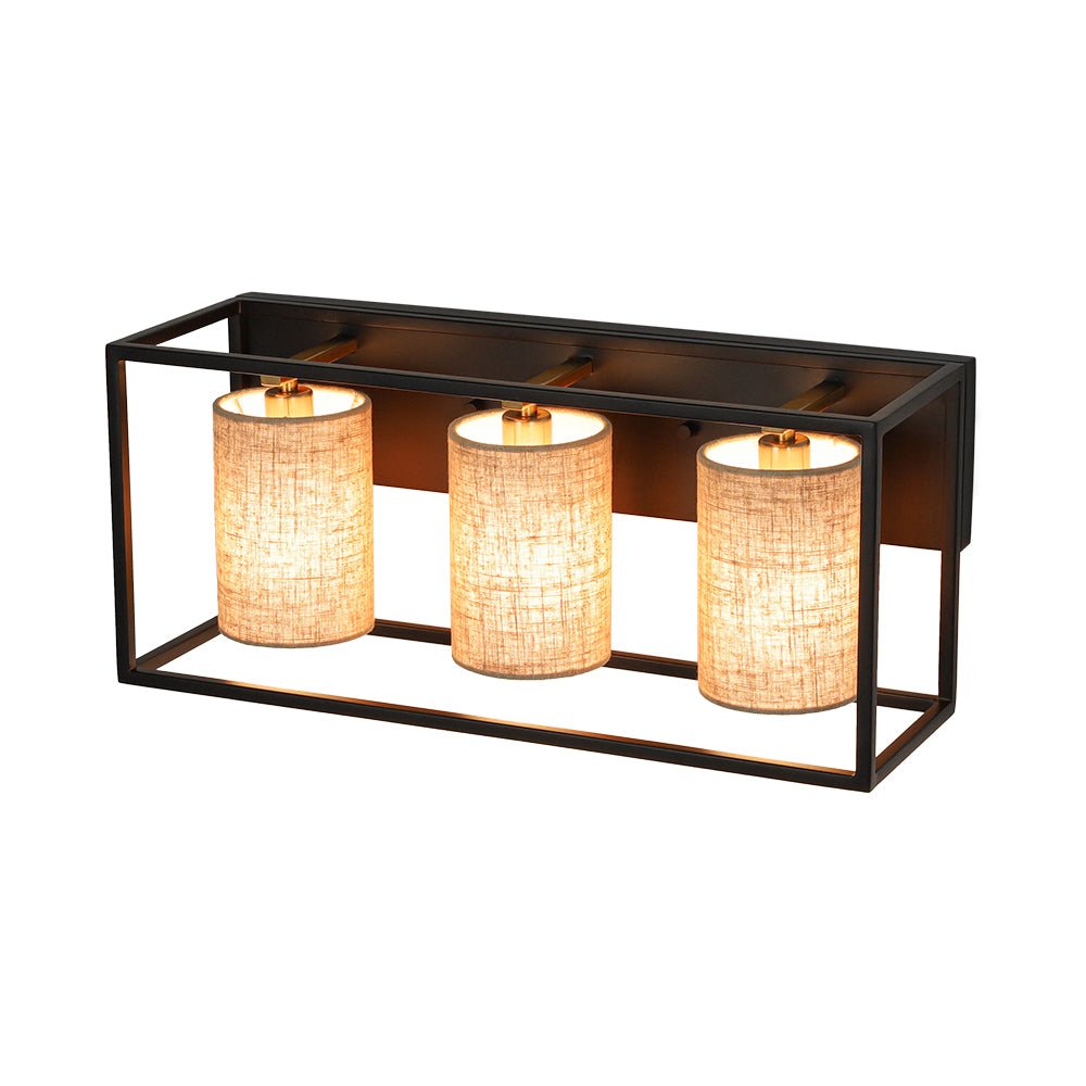 3-light Rectangular Black Frame Linen Wall Sconce