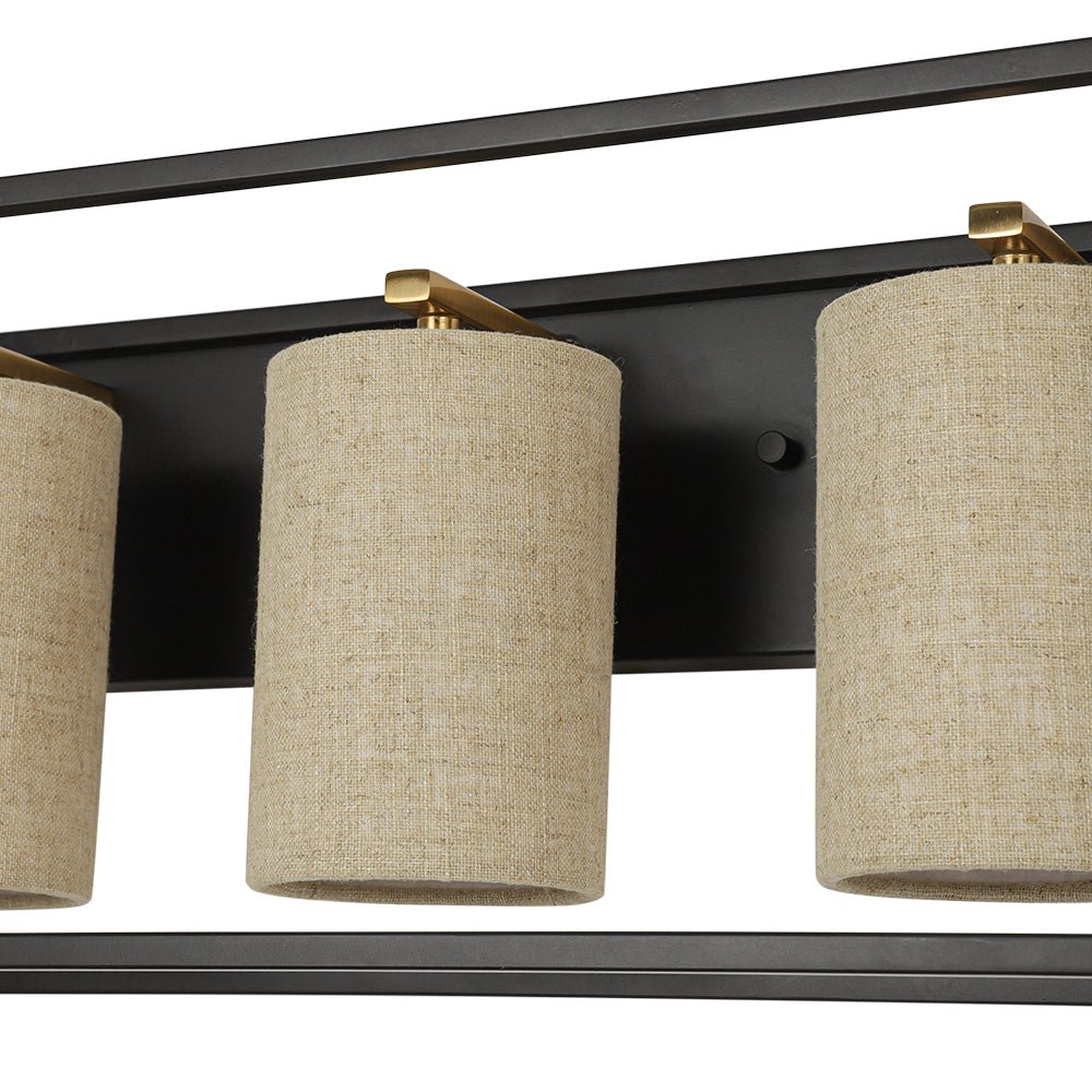 3-light Rectangular Black Frame Linen Wall Sconce
