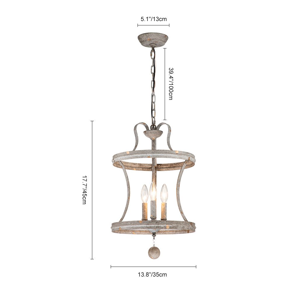 3-Light Shabby Chic Rusty Lantern Pendant Light