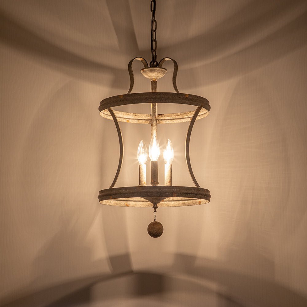 3-Light Shabby Chic Rusty Lantern Pendant Light