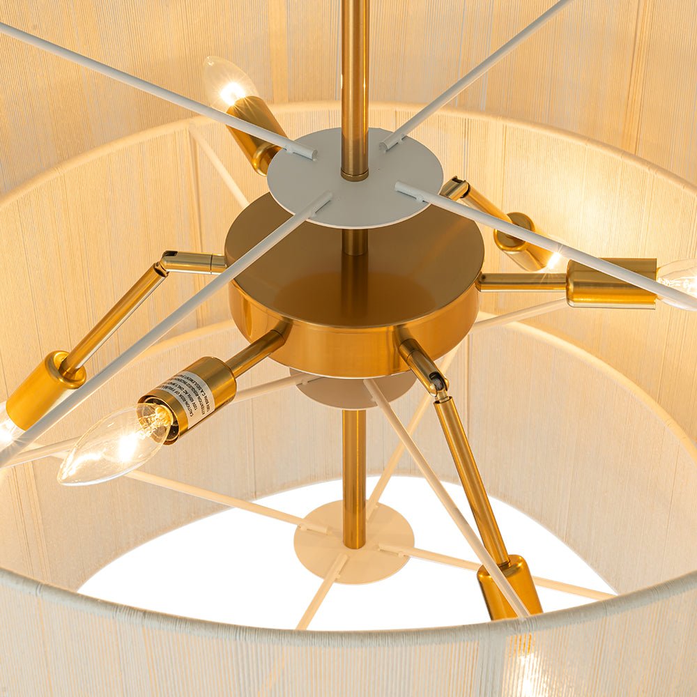 3-Tier Beige Woven Thread Drum Pendant Light