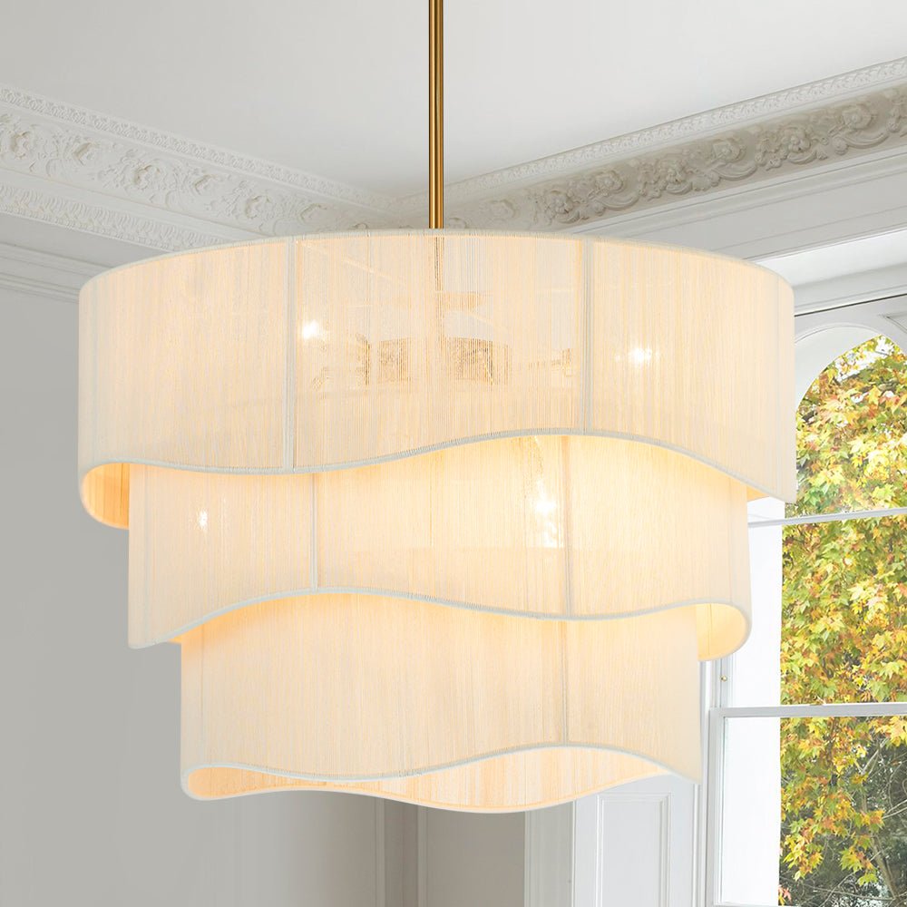 3-Tier Beige Woven Thread Drum Pendant Light