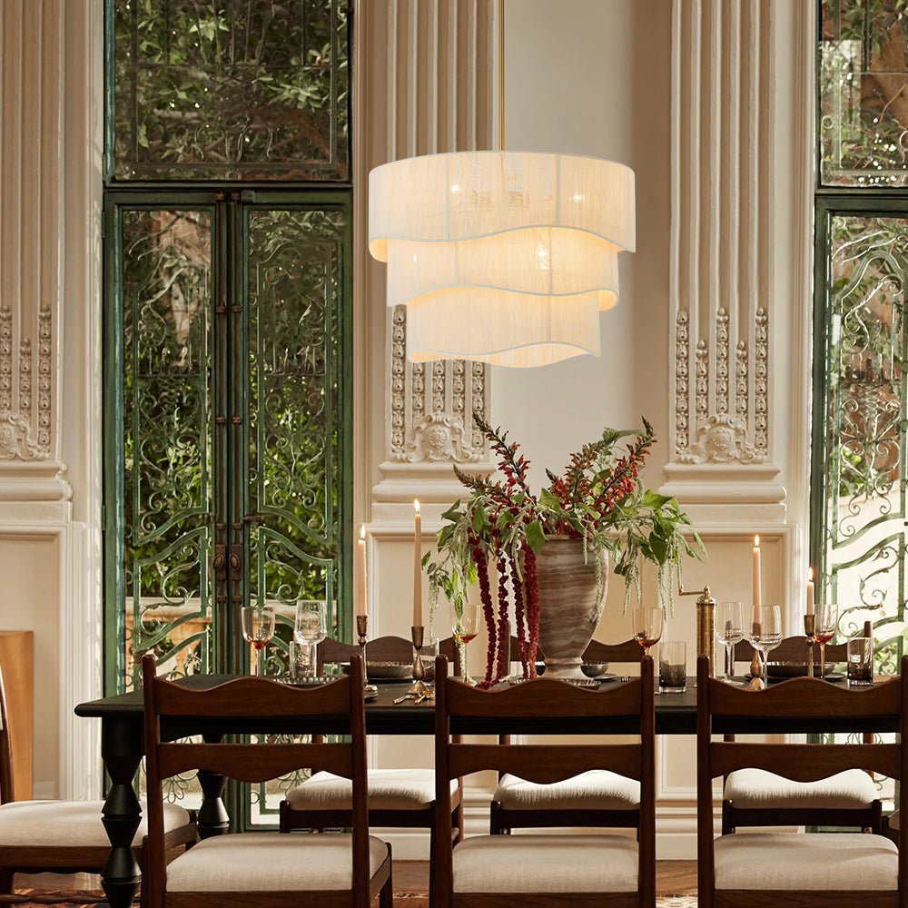 3-Tier Beige Woven Thread Drum Pendant Light