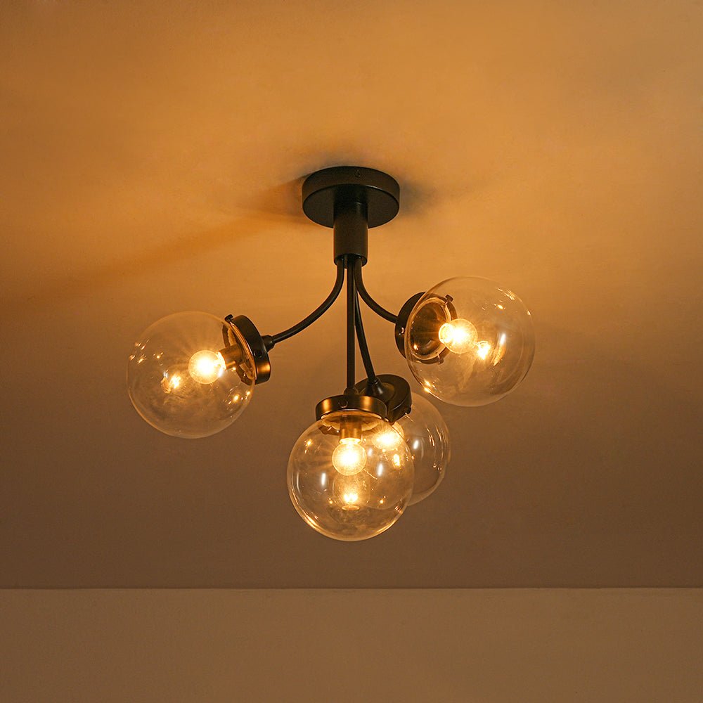 4-Light Bloom Clear Glass Globe Semi Flush Mount