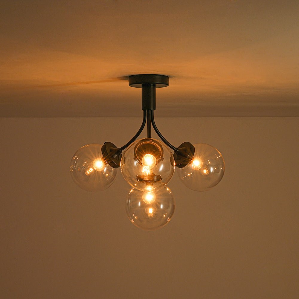 4-Light Bloom Clear Glass Globe Semi Flush Mount