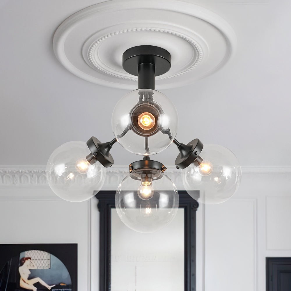 4-Light Bloom Clear Glass Globe Semi Flush Mount