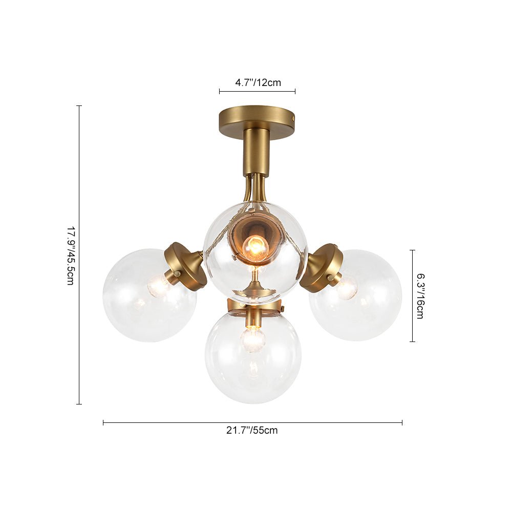 4-Light Bloom Clear Glass Globe Semi Flush Mount
