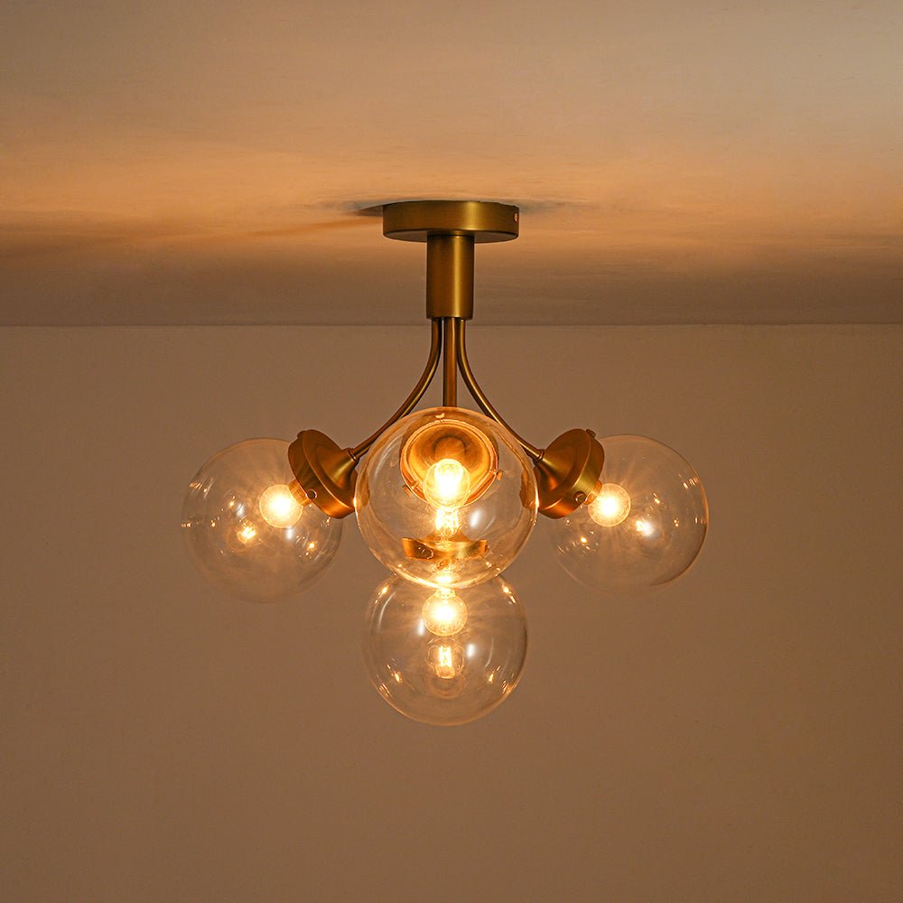 4-Light Bloom Clear Glass Globe Semi Flush Mount