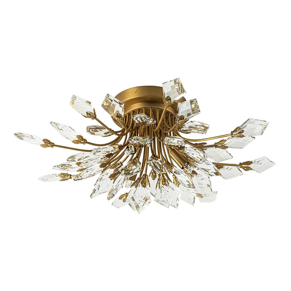 4-Light Bloom Crystal Leaf Semi Flush Mount Light
