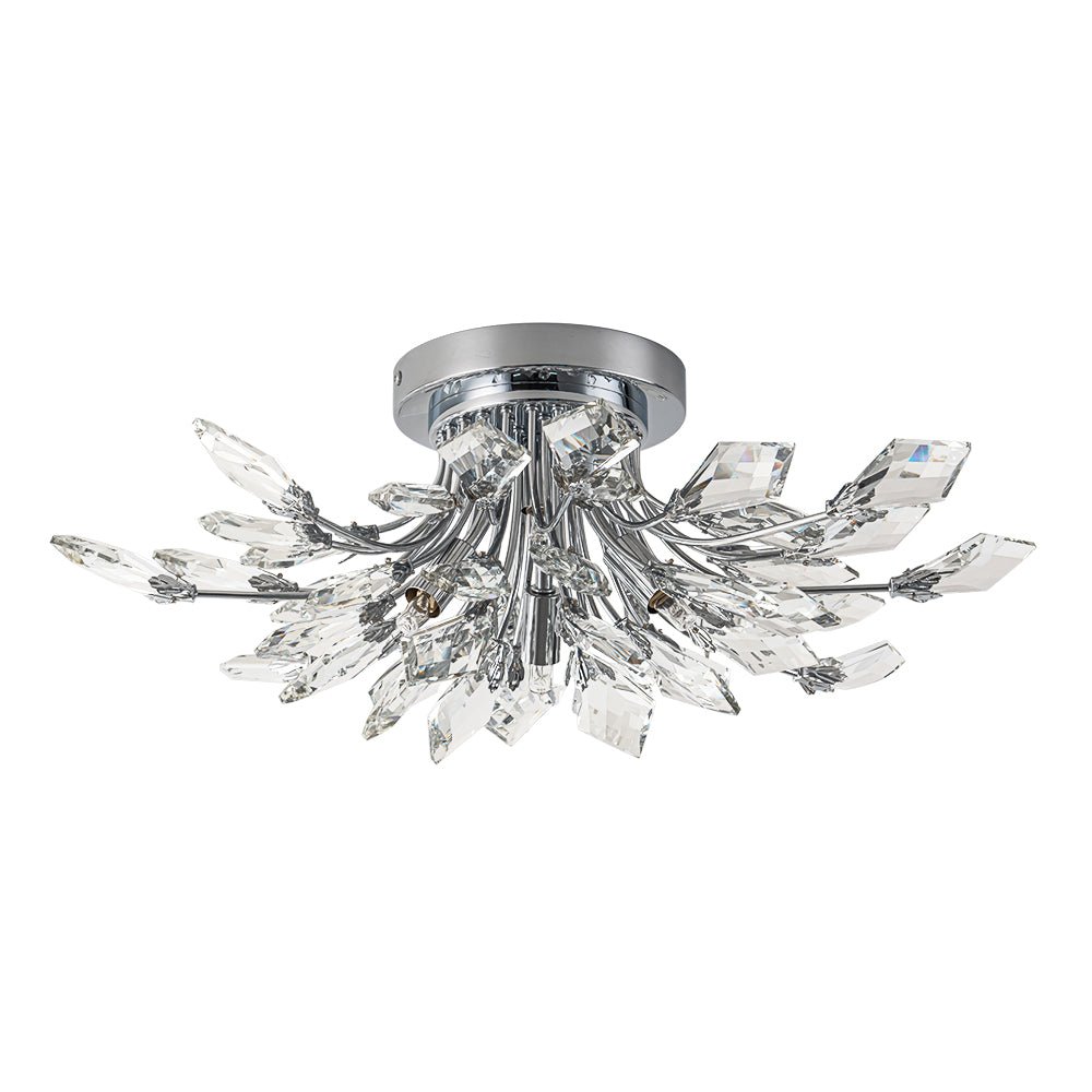 4-Light Bloom Crystal Leaf Semi Flush Mount Light