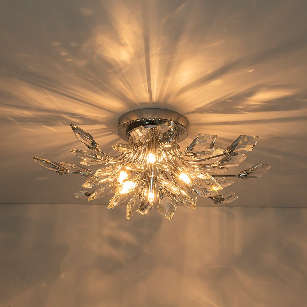 4-Light Bloom Crystal Leaf Semi Flush Mount Light
