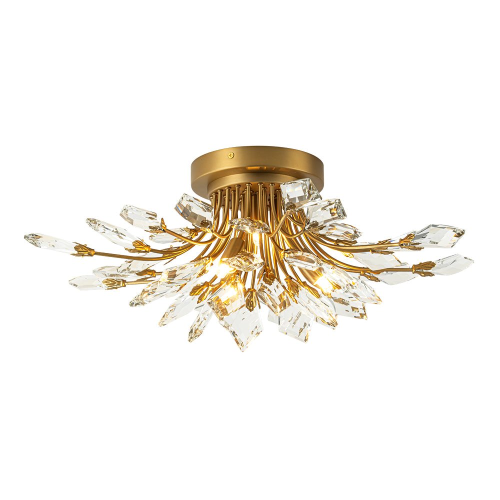 4-Light Bloom Crystal Leaf Semi Flush Mount Light