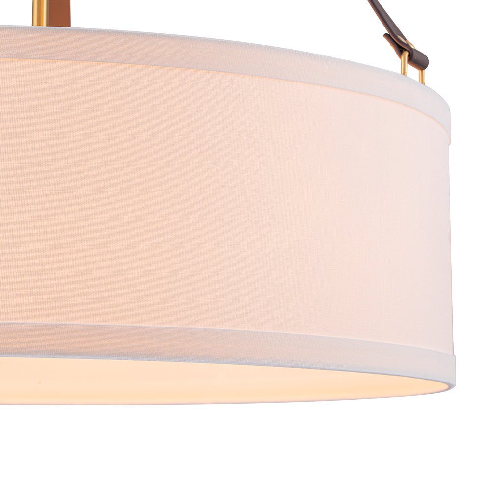 4-Light Brass White Linen Wide Drum Cage Pendant Light