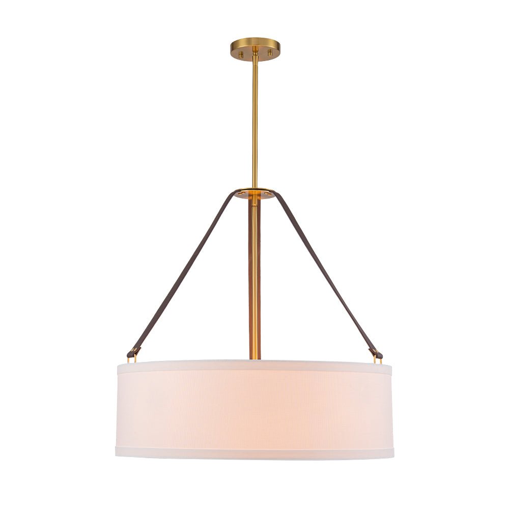 4-Light Brass White Linen Wide Drum Cage Pendant Light