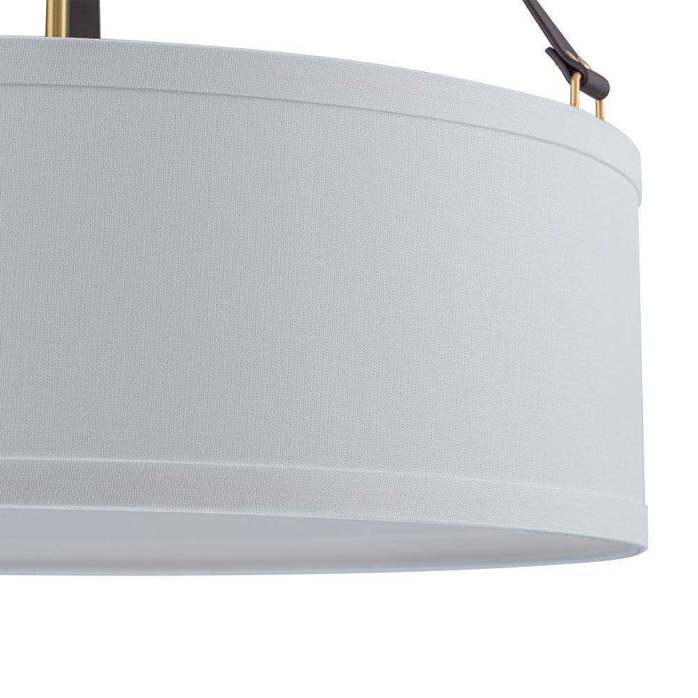 4-Light Brass White Linen Wide Drum Cage Pendant Light