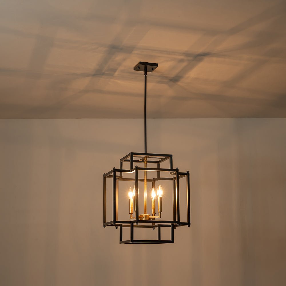 4-Light Candle Style Square Lantern Pendant Light