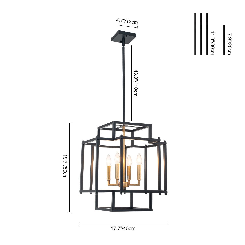 4-Light Candle Style Square Lantern Pendant Light